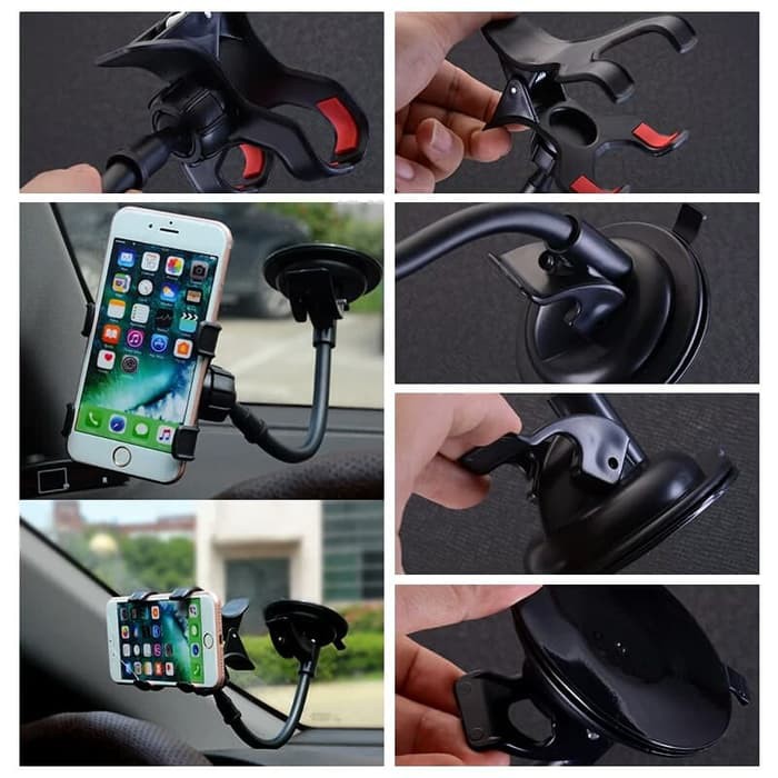 Penjepit Hp Mobil Kaca Car Phone Holder Jepit Pegangan Panjang Lazypod