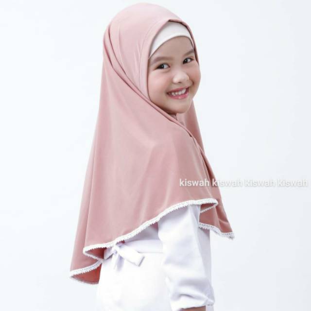 Jilbab Anak Kiswah Renda &quot;BAHAN KAOS TEBAL&quot;