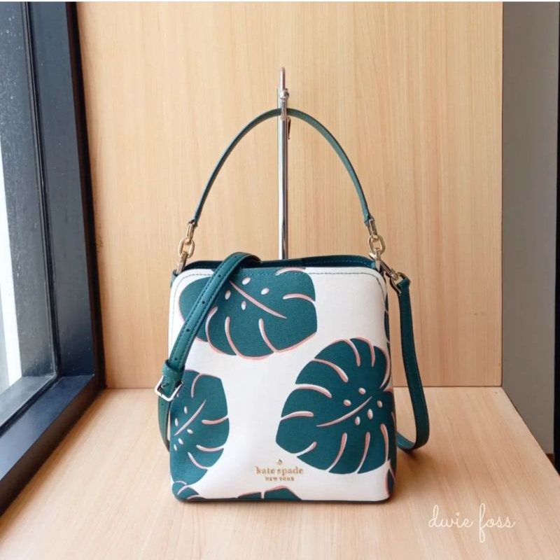 SALE Tas K4te Spade Darcy KS Small Bucket Monstera Cream Multi Oruginal