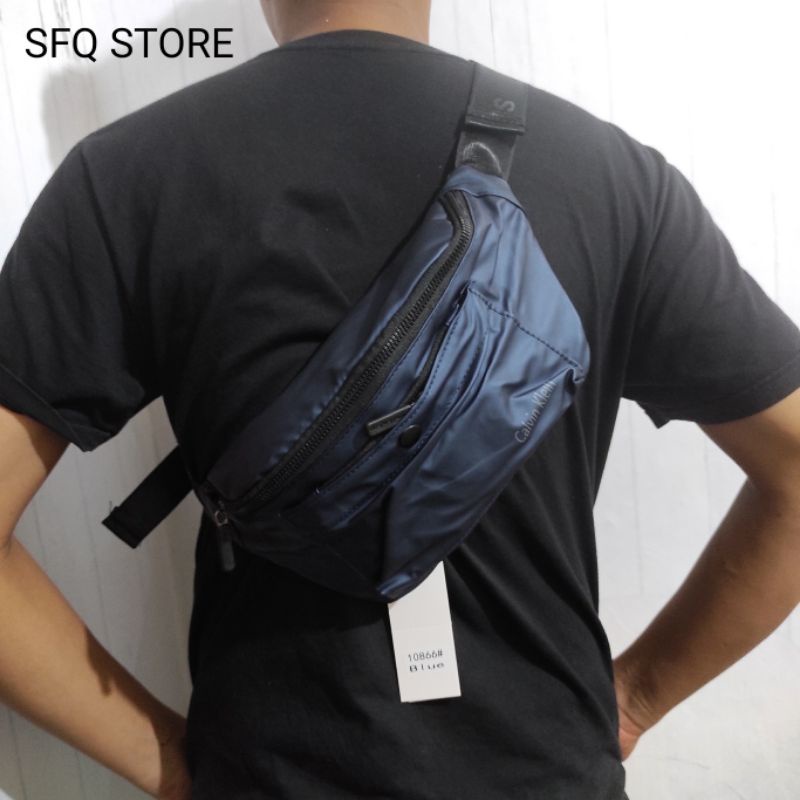 Tas Selempang Pria Premium Impor/ Sling Bag/ Waistbag - Black &amp; Blue