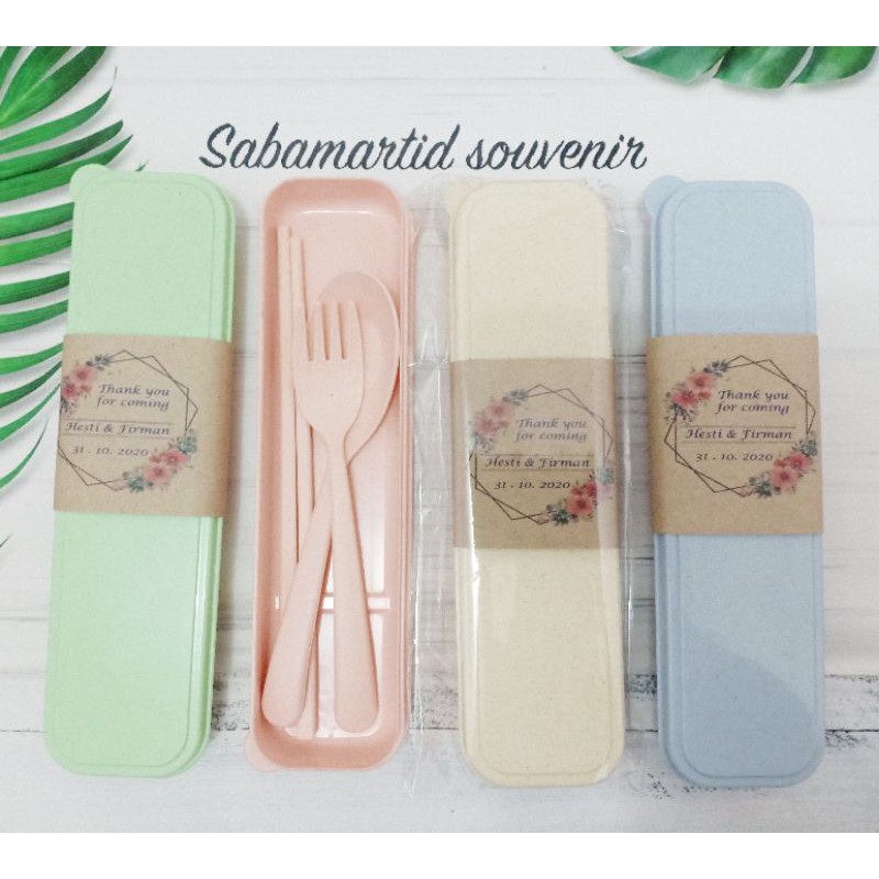 Souvenir sendok garpu sumpit box green plus label custom