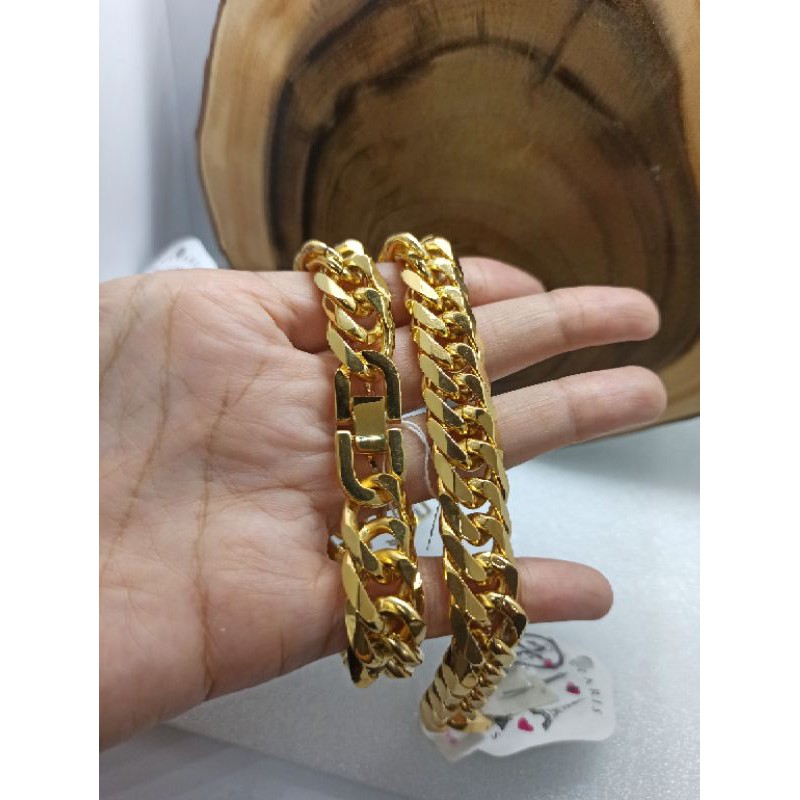 Gelang Tangan Pria Titanium Rantai Gold Sisik Naga lebar 14mm