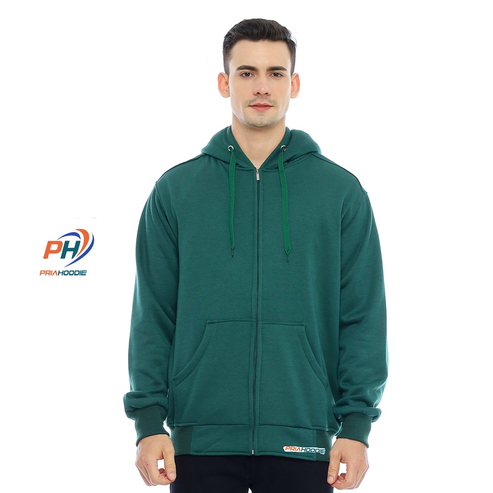 PriaHoodie Jaket Hoodie Zipper Polos Pria Cowok Laki Laki M - XXL (Bisa Cod)-HIJAU LUMUT