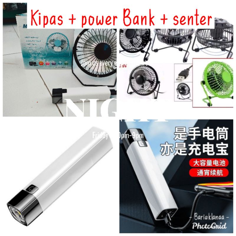 KIPAS KECIL MINI-KIPAS USB-POWER BANK+SENTER KECIL TERANG SERBAGUNA SIMPLE-COD -grosir