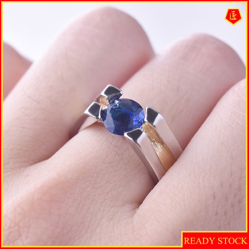 [Ready Stock]Inlaid Sapphire Ring 18K Gold Two-Tone