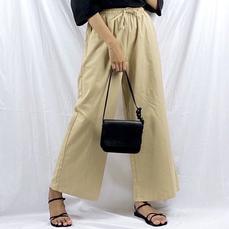 Wide Kulot Katun Linen Rami Premium L XL / Celana Kulot Linen Highwaist Jumbo