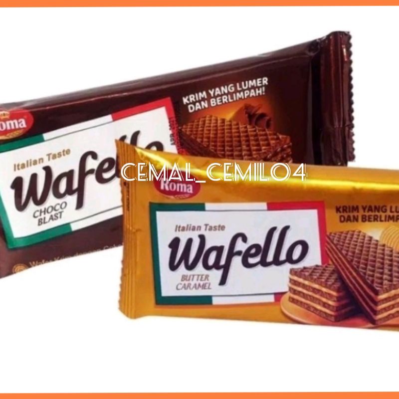 

Roma Wafello Renceng 1Renceng isi 10pcs / Wafello Butter Caramel Choco Blast