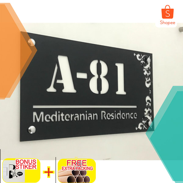 

Nomor Rumah Akrilik Acrylic 2 Layer - 30x17 Motif Elegan