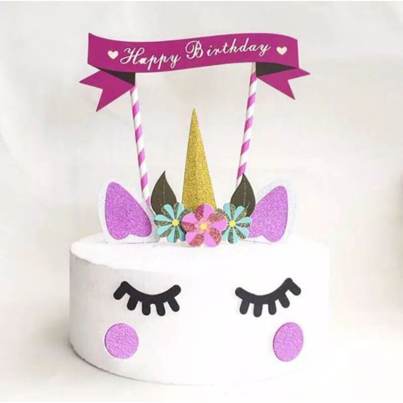 SET CAKE TOPPER UNICORN HAPPY BIRTHDAY HIASAN KUE ULANG TAHUN KARAKTER PEGASUS LUCU