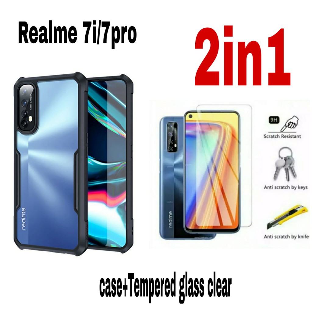 Case OPPO REALME 7i/7 pro Anti-fall Airbag HardCase Shockproof Armor Transparan Clear+Tempered Glass