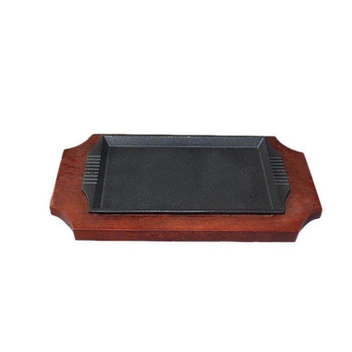 Iron Cast Hotplate Segi Panjang Cor SUPER TEBAL 28CM dengan alas Kayu