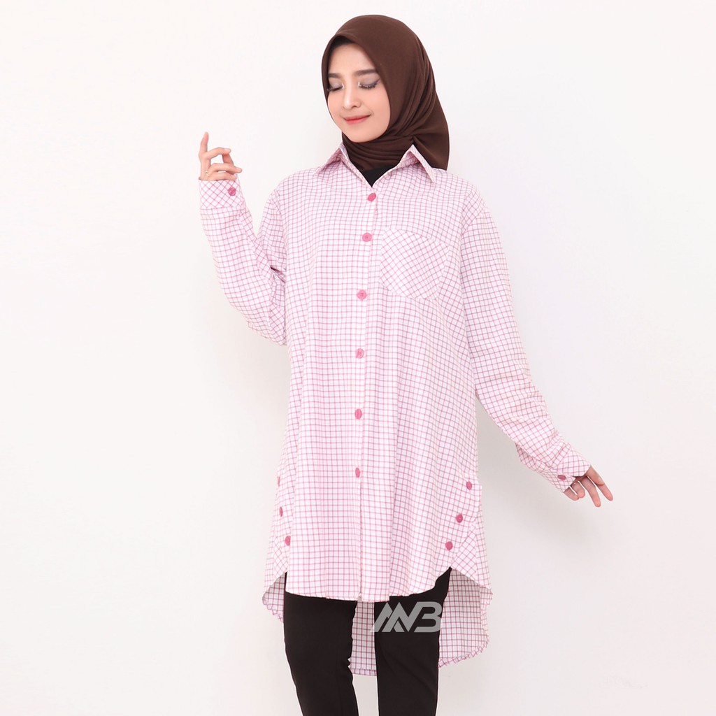 BEFAST - Tunik Kemeja EVANEE Wanita Kotak-Kotak 3L XXXL Jumbo LD 112 cm PJ 90 cm / Tunik Kekiniaan Remaja Wanita / Tunik Muslimah / Keluaran Terbaru / Tunik Motif Kotak-Kotak / Termurah