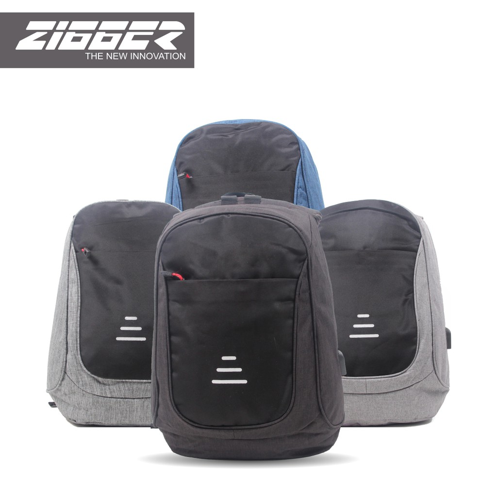 [KLIKTAS] Tas Ransel Pria Anti Maling Zigger 348204 Backpack USB Kerja Dinas Kantor Laki Bonus Jas Hujan