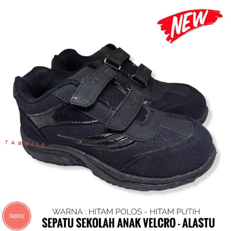 Sepatu Sekolah SD TK PAUD Anak Sepatu Anak Model Perekat Hitam Putih Hitam Polos - Murah Berkualitas