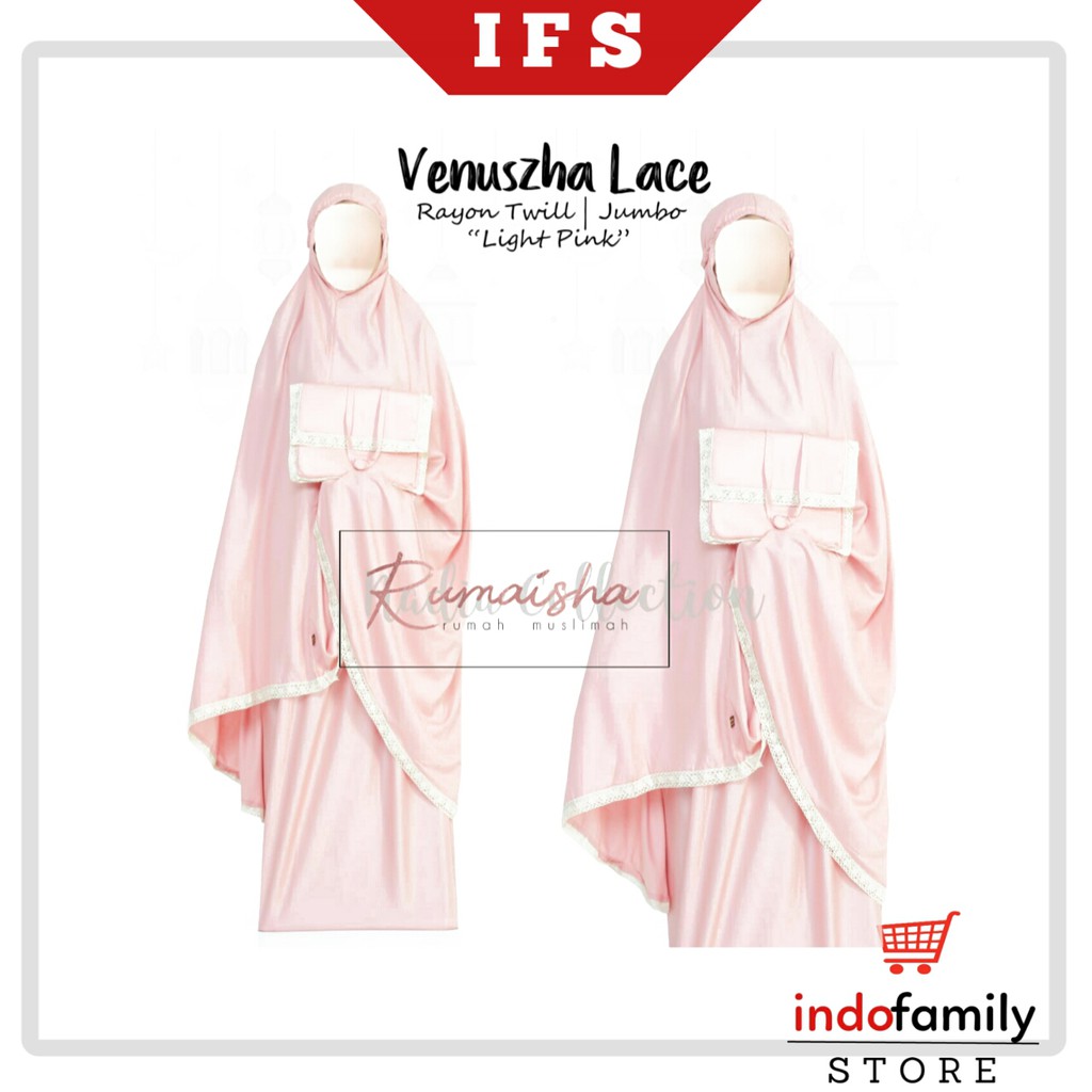 [IFS] Mukena Dewasa Venuszha Lace Warna Light Pink by Nadia Collection Bahan Rayon Twill Adem Nyaman