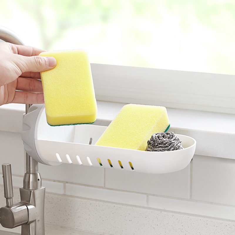 1pc Punch-free Sink Storage Shelf/Faucet Soap Sponge Drain Rack for Kitchen