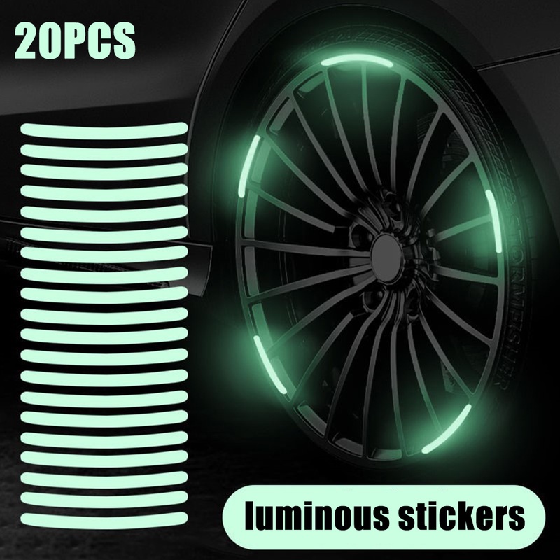 20pcs / Set Stiker Strip Reflektor Luminous Universal Untuk Dekorasi Hub Roda Mobil / Motor / Sepeda