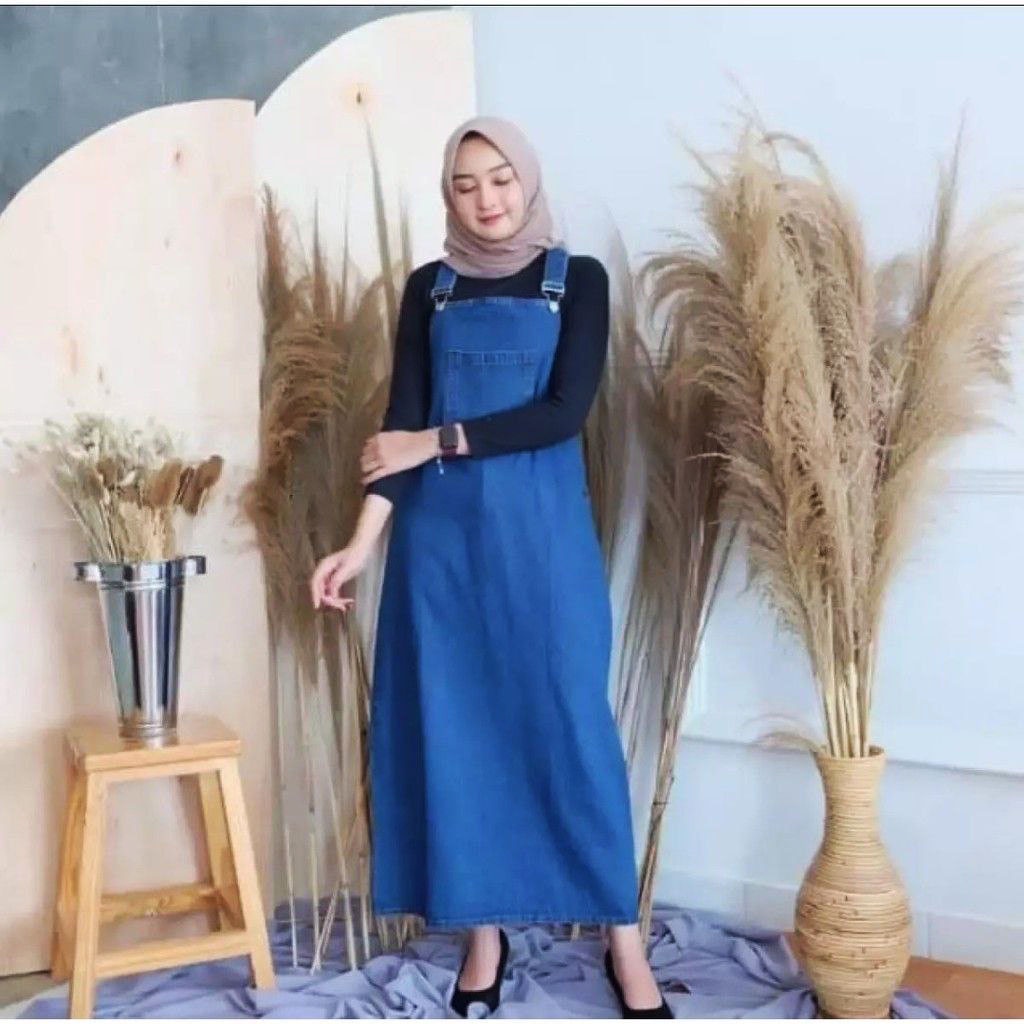 Overall Jeans Wanita Dress Denim Jeans Washed