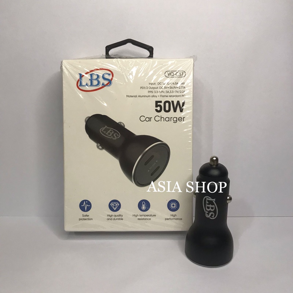 Charger Mobil Type C Fast Charging LBS Car Charger Dual Port 50W