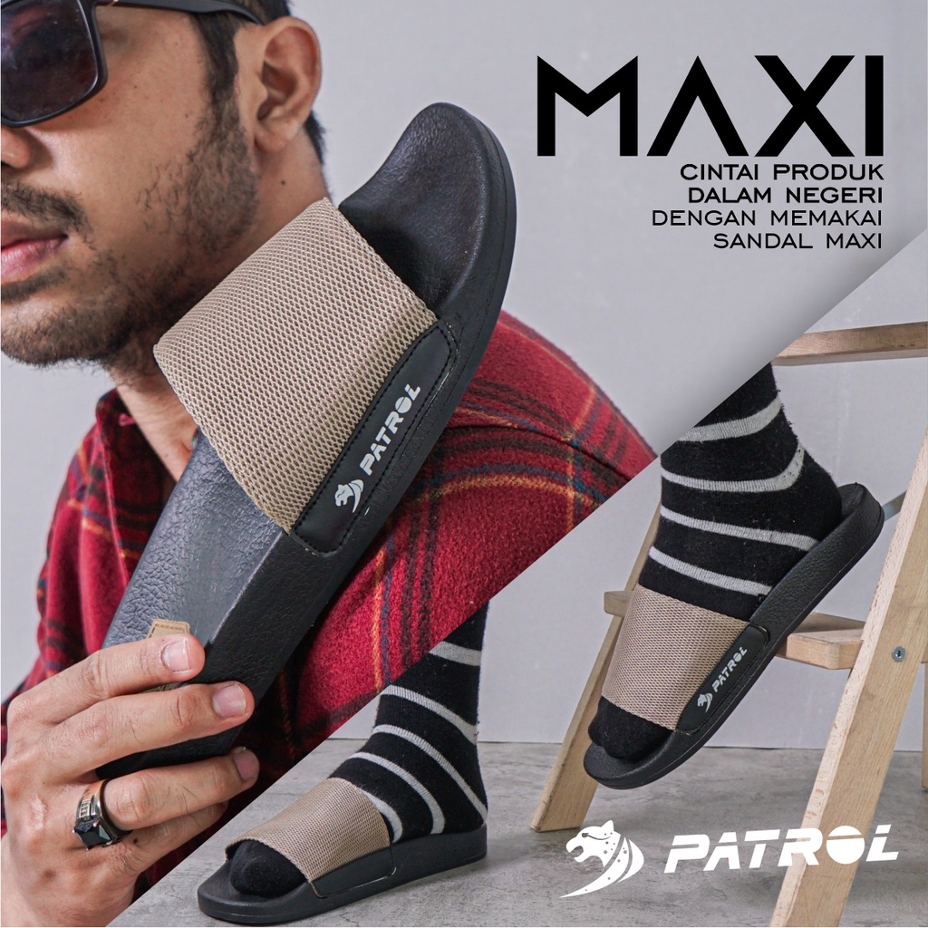 PATROL MAXI Sandal casual pria sendal slop cowok sandal slide in bahan mesh terbaru