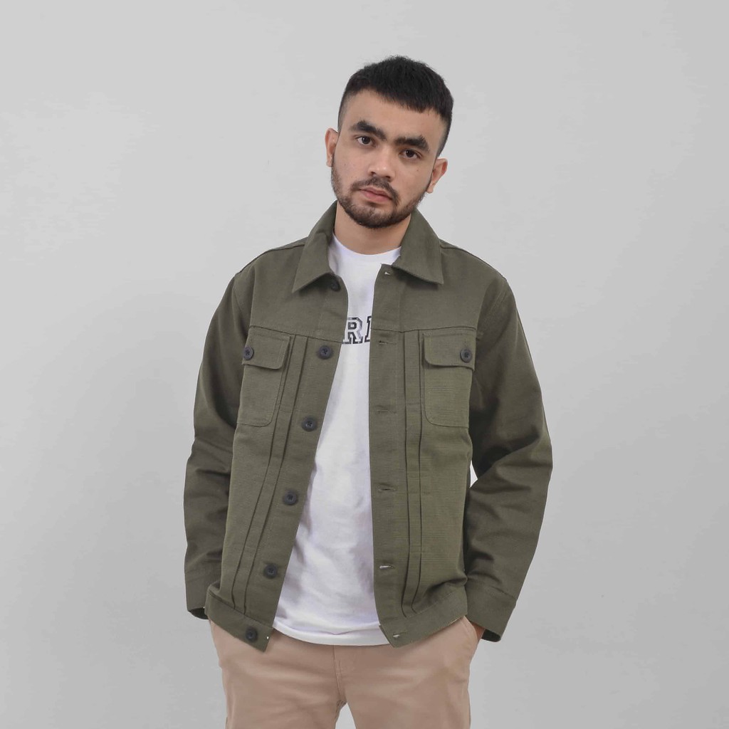 BREY CO Rex Jacket Reseda Green  Canvas Solid Jaket Pria  