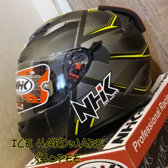 Helm Motor Full Face Double Visor NHK RX9 Hawk Grey Yellow Fluo Size XXL Murah Original