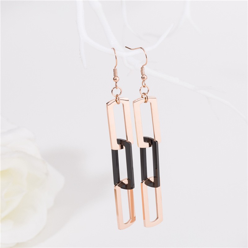 SALE Anting Titanium Rose Gold Asli Wanita Fashion Anti Karat Murah AA015 motif urai bawah elegant pesta