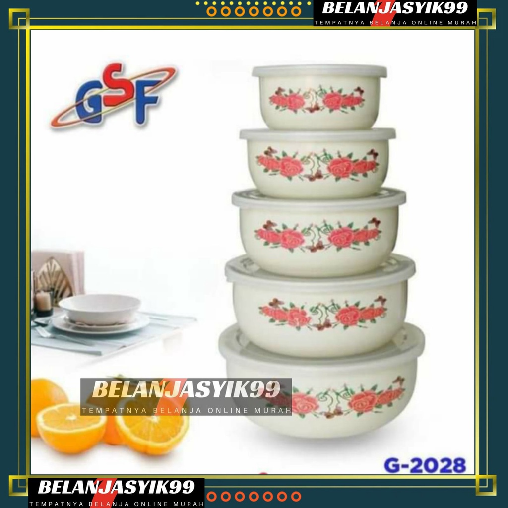 RANTANG SUSUN 5 MANGKOK SET BERANAK MANGKUK PENYIMPANAN MAKANAN MOTIF BUNGA GSF 2028 / RANTANG SUSUN 5PCS MOTIF BUNGA GSF / BOWL SET GSF 2028 / GSF G2028 / GSF G-2028