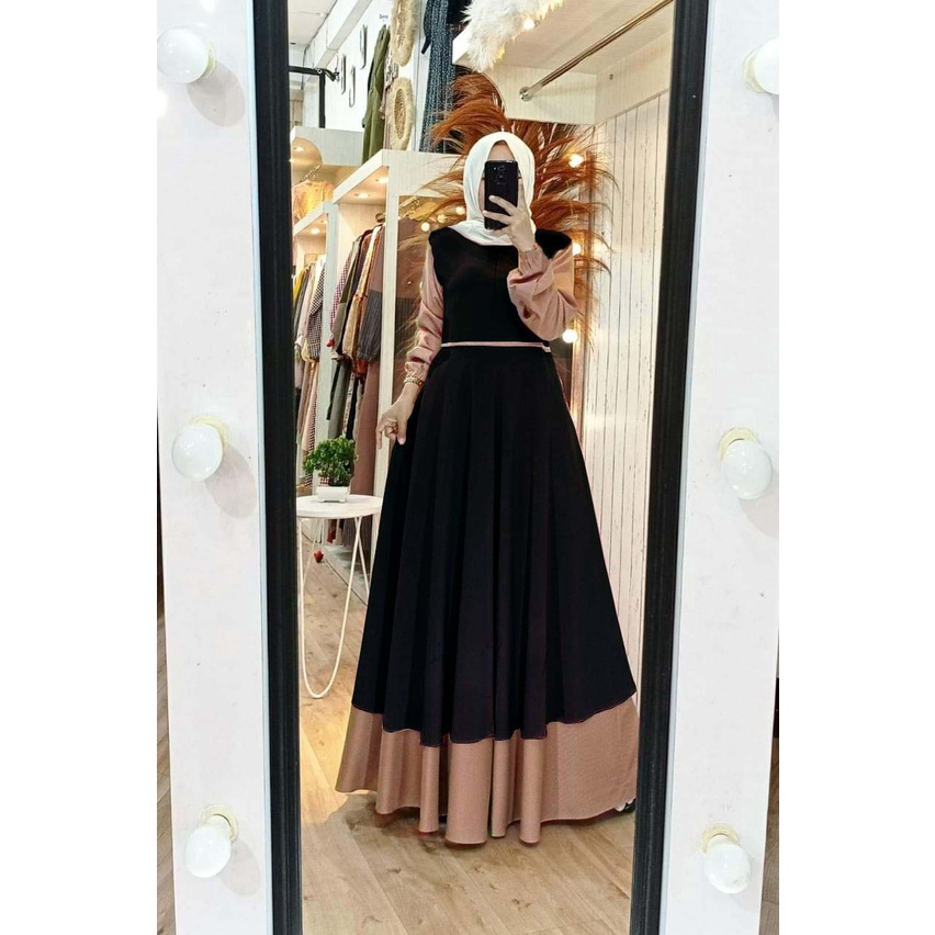 Raissa gamis terbaru | dress wanita terbaru 2021 kekinian remaja mewah | dress premium kombinasi 2 warna polos simpe elegan l cerutty babydoll mix diamond | baju gamis malaysia trand | fashion wanita terbaru | baju kondangan-Hitam milo