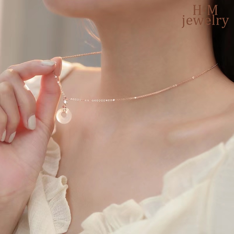 Kalung Rantai Sterling Silver 925 Dengan Liontin Batu Giok Untuk Wanita