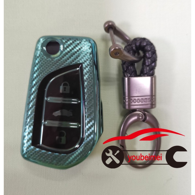 Case Kunci Mobil Model Flip Bahan TPU Carbon Fiber Untuk Toyota fortuner