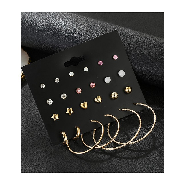 LRC Anting Set Fashion Gold Five-pointed Star Gold-plated Love Earrings 12 Pairs D57198