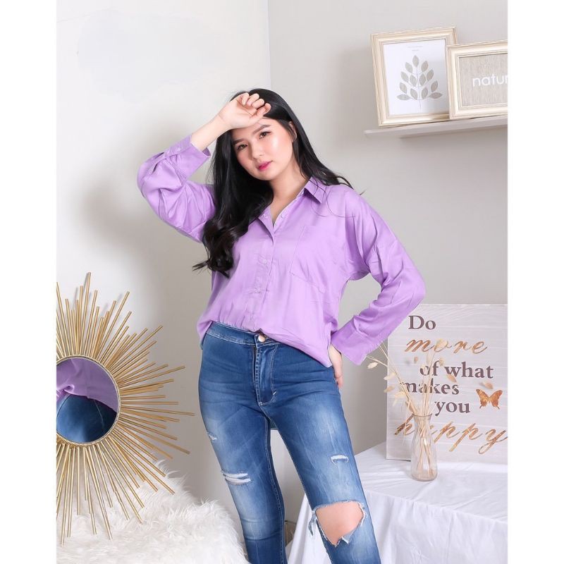 KEMEJA POLOS WANITA BASIC STANDAR JUMBO/KEMEJA KERJA WANITA LD 100-130CM  DEWASA M L XL XXXL