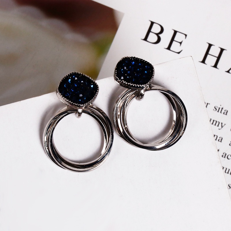 Anting Tusuk Gantung Bahan Sterling Silver 925 Desain Geometri Hollow Gaya Korea Untuk Wanita