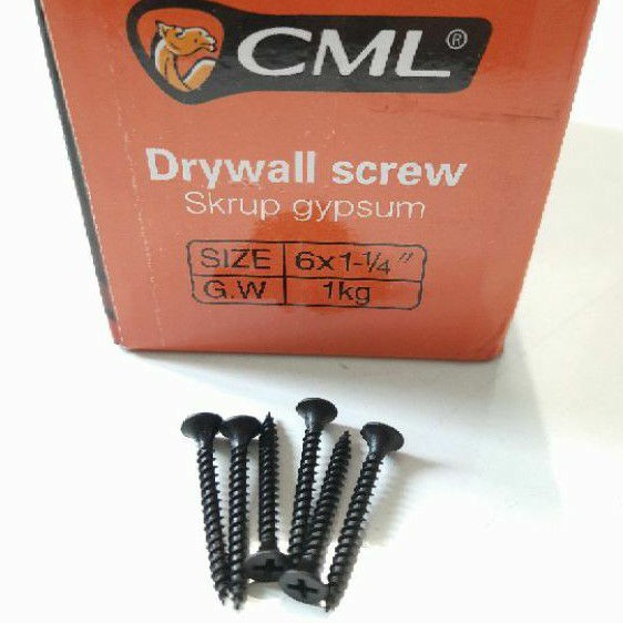 Sekrup gipsum 6 × 1-1/4&quot; (Inch) - Skrup Drywall atau Baut gypsum Hitam