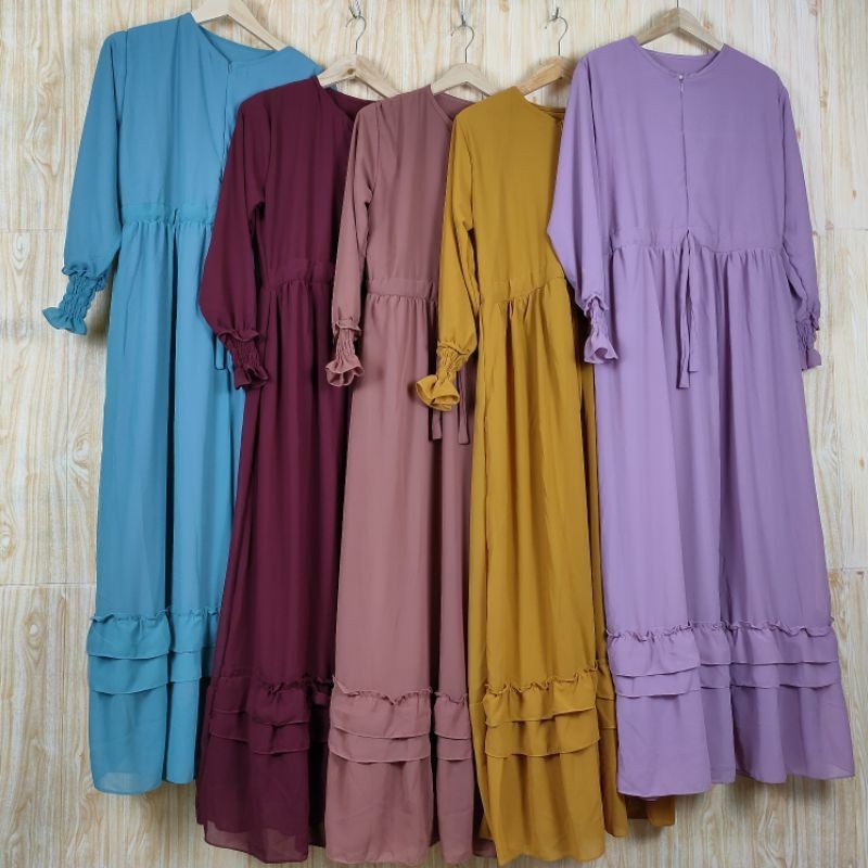 Gamis ceruty babydol / gamis serut polos rempel bawah
