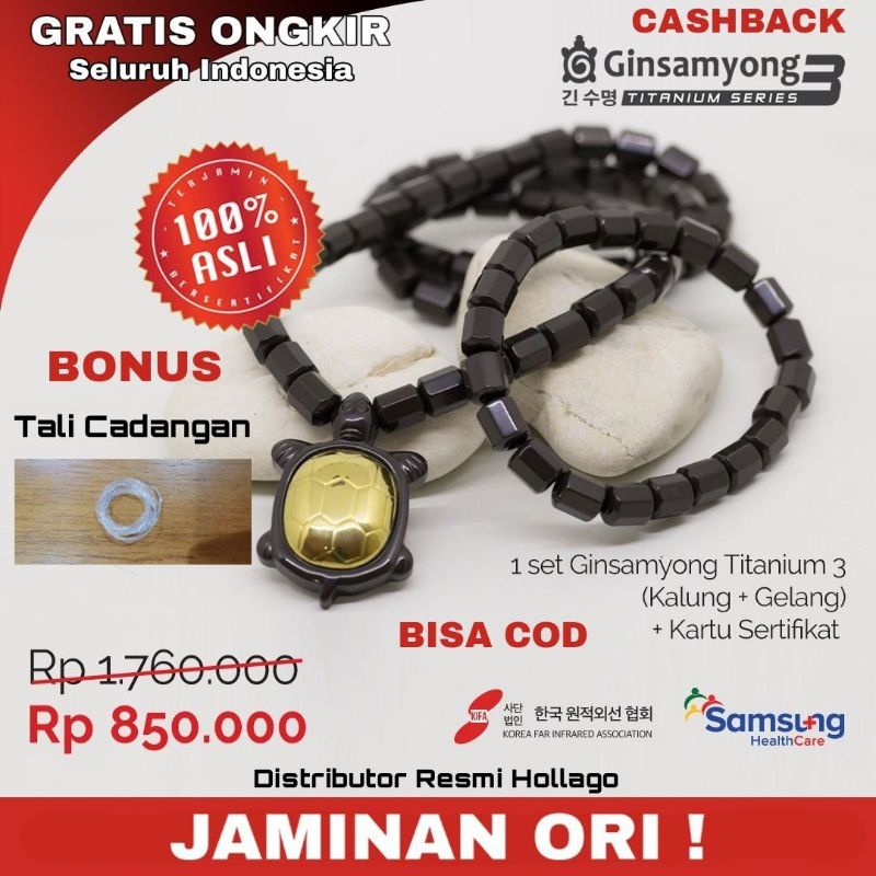 TERMURAH  TERLARIS  Kalung Kesehatan Ginsamyong Titanium Nano Gold Series 3 dijamin ASLI 100%