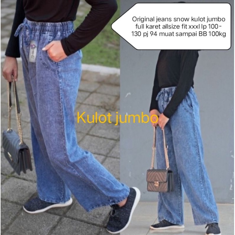 Kulot Jeans Highwaist Pinggang Karet Celana Kulot Wanita Jumbo