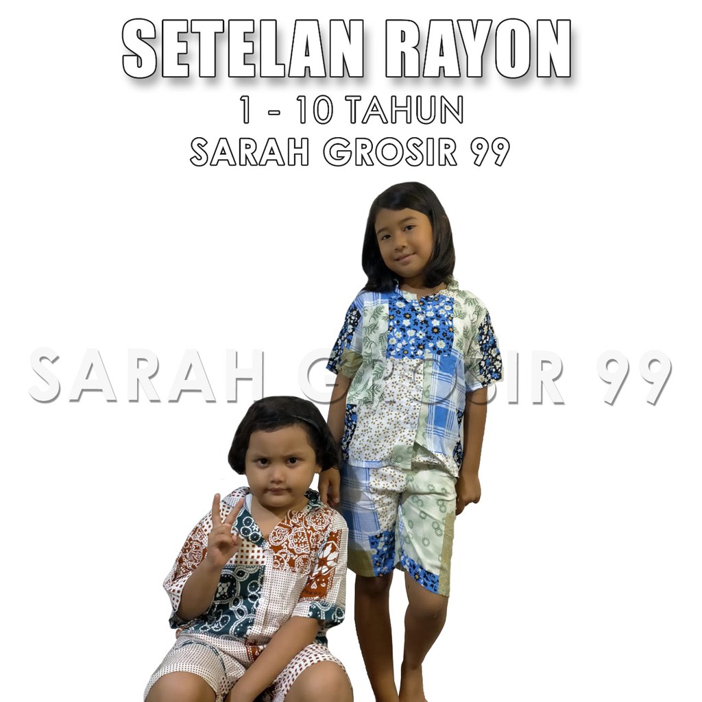 Setelan Anak Rayon Pendek Smilee Motif Size 1 - 10 Tahun