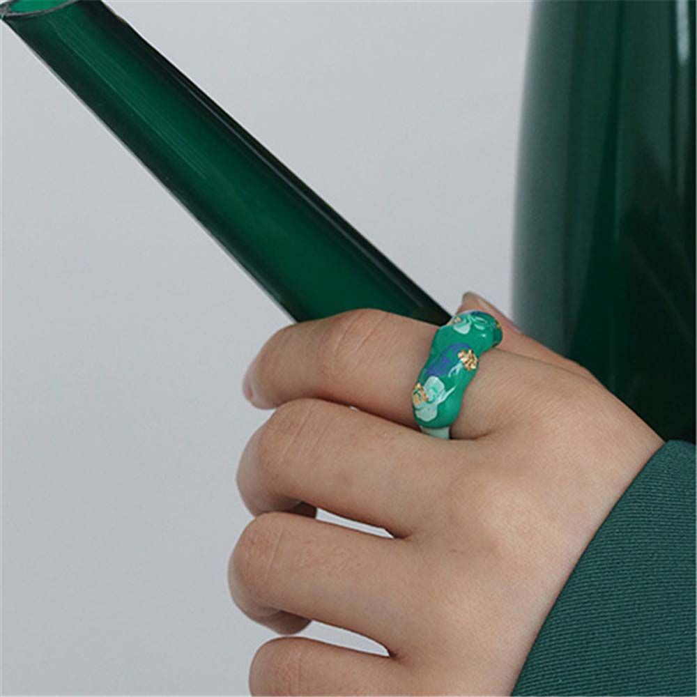 Needway  Geometric Finger Rings Personality Alloy Open Ring Women Colorful Korean Painted Flower Temperament Girls Fashion Jewelry/Multicolor