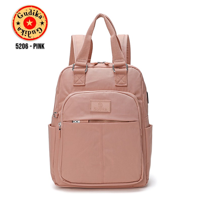 GUDIKA 5206 - Tas Ransel Laptop Wanita Kekinian Import Original Terbaru Bahan Nilon Waterproof Anti Air Premium Korea bisa muat banyak barang banyak slot kocek terlaris - tas wanita - tas cewek - tas kerja - tas laptop - rangsel - gudika bag - tas gudika-PINK