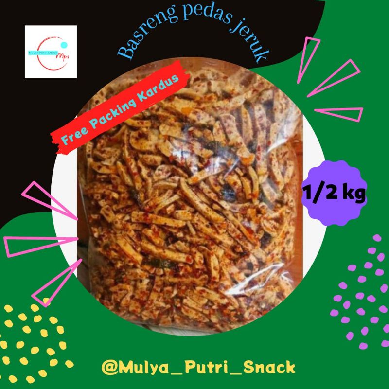 

Basreng pedas daun jeruk 1/2 kg / Basreng pedas 500gr / Basreng kering pedas