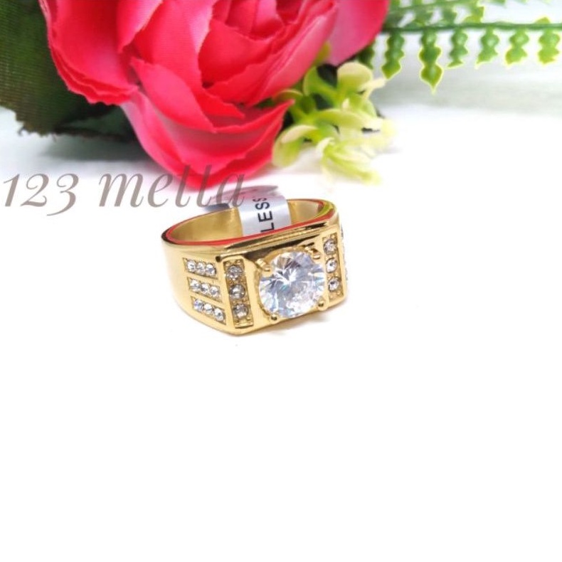 Cincin pria mewah batu crystal Titanium asli