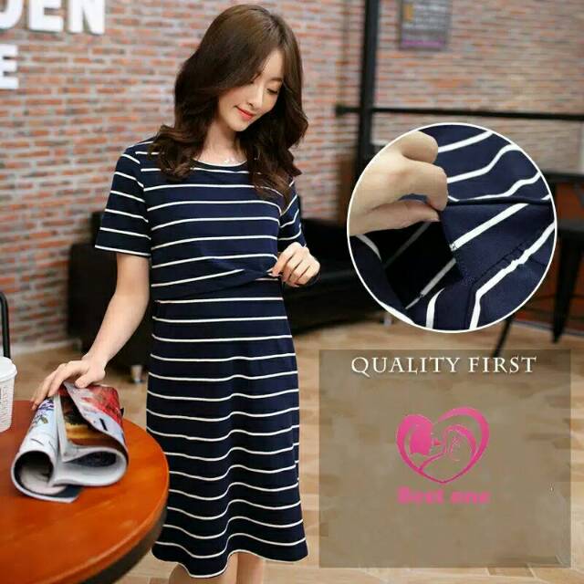 Dress Lengan Pendek Gaya Korea untuk Ibu Hamil / Menyusui