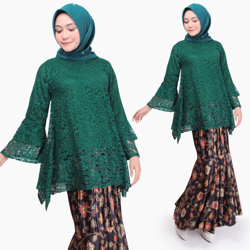 SB Collection Stelan Kebaya Vitan Blouse Brukat Dan Rok Plisket Duyung Super Jumbo Batik Wanita