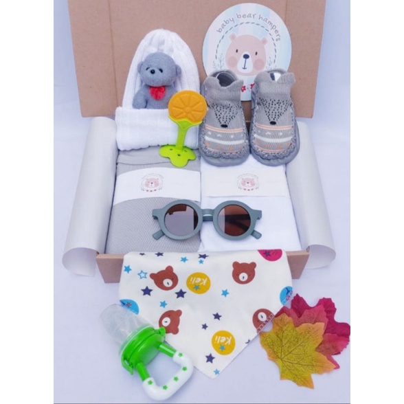 BB1 -  Hampers Bayi / Baby Hampers / Newborn Baby Gift Set / Baby Gift / Kado Bayi / Kado Lahiran / Kado Anak lahir / kado anak / hadiah kelahiran-Double grey white