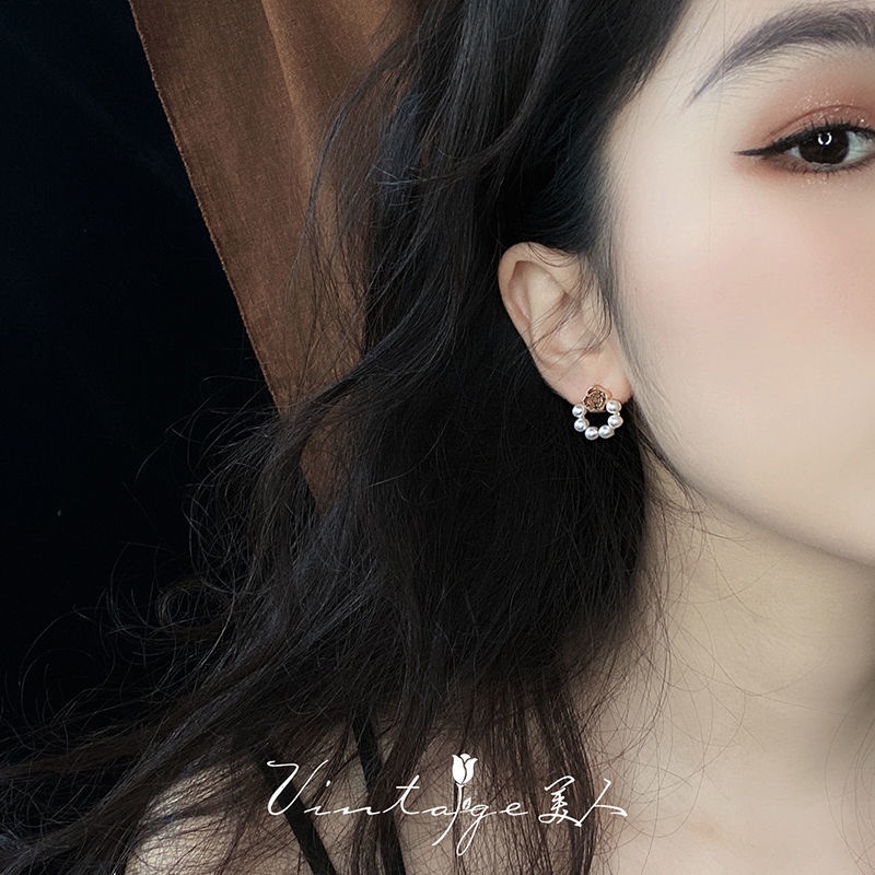 Elegan mutiara mawar stud anting-anting untuk wanita sederhana dan kompak all-match anting-anting te