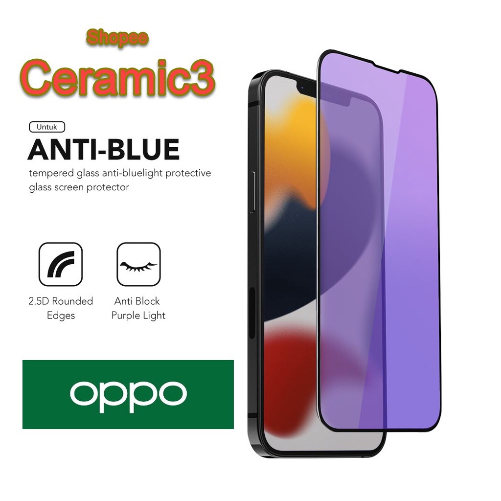 Tempered Glass blue full OPPO/bfoa/Anti Minyak Pelindung Protector Cover Layar Screen Handphone Kamera