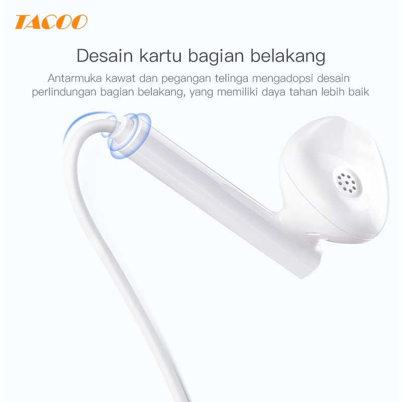 [New] TACOO  Puith-in-ear wired headset TA0801 Putih Earphone Hi-Fi Sound Stereo Deep Bass Wired Waterproof Sweatproof-4