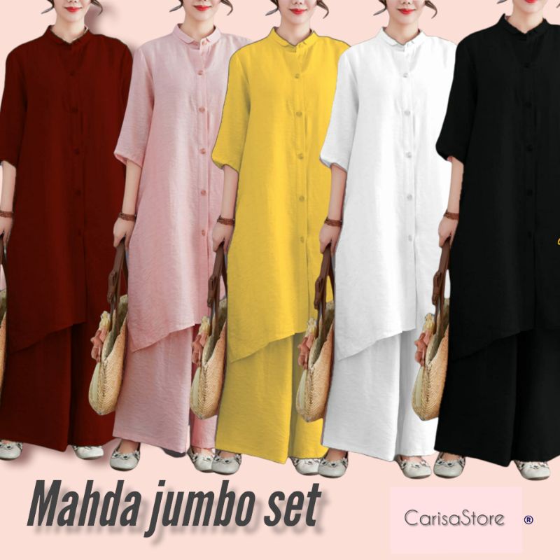 [size jumbo] mahda jumbo set LD 130cm - setelan bahan linen premium